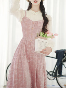 Pink Spaghetti Strap Princess Velvet Dress