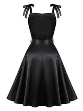 Load image into Gallery viewer, Black 1950S Bow Spaghetti Strap Vintage Swing Dress