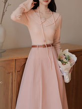 Load image into Gallery viewer, 2PS Pink Rose V Neck Sweater And Swing Skirt Vintage outfit