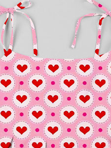 Sweet Love Heart Print  Spaghetti Strap 1950s Vintage Swing Dress