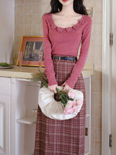 Load image into Gallery viewer, 2PS Pink Rose Sweater And Plaid Straight  Skirt 1950s Vintage Audrey Hepburn&#39;s Style Outfits