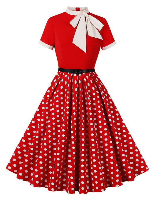 BowKnot Collar Polka Dots Vintage 1950S Dress