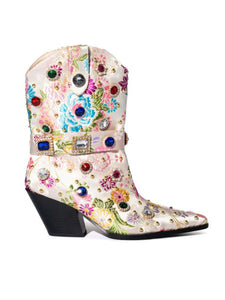 15CM Luxury Embroidered Rivet Chunky High Heel Platform Boot Vintage Shoes