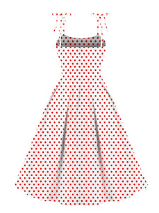 Sweet Love Polka Dots Print  Spaghetti Strap 1950s Vintage Swing Dress