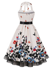 Load image into Gallery viewer, Butterfly Floral Print Sweet Heart Halter Sleeveless 1950S Vintage Dress