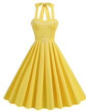 Load image into Gallery viewer, Yellow Polka Dots Lace Vintage Halter Backless 1950S Vintage Dress