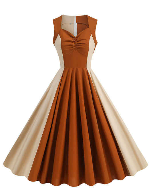 Brown Two-tone Colorblock Vintage Dress Inspired by Mrs.Maisel