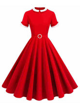 Load image into Gallery viewer, 1950s Blue Peter Pan Collar Cap Sleeve Vintage Swing Dress