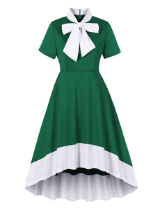 Christmas Green Bow Collar 1950S Cotton Swing Dress