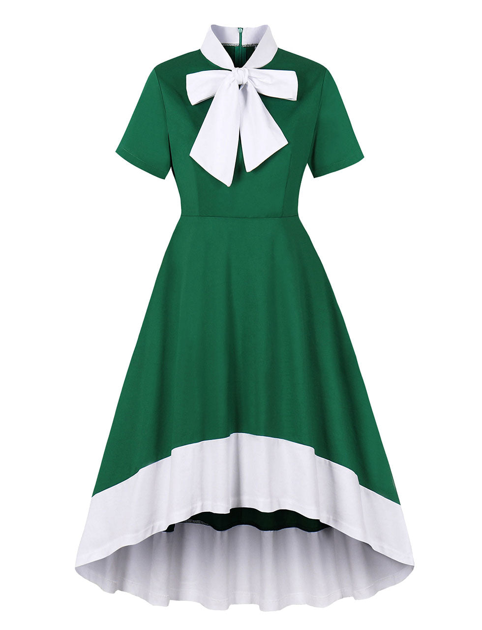 Christmas Green Bow Collar 1950S Cotton Swing Dress