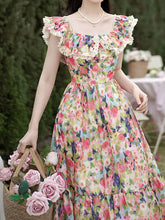 Load image into Gallery viewer, Off The Shoulder Floral Print Ruffles Vintage 1950S Dress