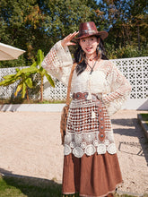 Load image into Gallery viewer, Hollow Crochet Tassel Top with Waistband Brown Corduroy Skirt Bohemian Suit