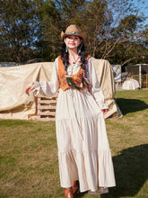 Load image into Gallery viewer, Bohemian White Long-sleeved Cotton Maxi Dress with Suede Embroidered Vest Boho Suit