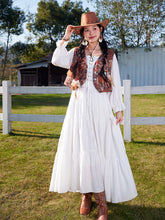 Load image into Gallery viewer, Bohemian White Long-sleeved Cotton Maxi Dress with Suede Embroidered Vest Boho Suit