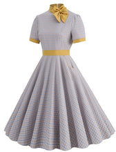 Load image into Gallery viewer, 1950s Bow Collar Plaid Vintage Swing Dress