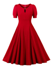 Load image into Gallery viewer, Blue Crew Neck Puff Sleeve 1950S Vintage Swing Dress