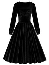 Load image into Gallery viewer, Christmas Green Square Collar Long Sleeve Velvet 1950S Vintage Swing Dress