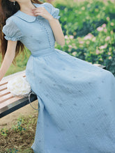 Load image into Gallery viewer, Baby Blue Dandelion Embroidery Peter Pan Collar Vintage Dress