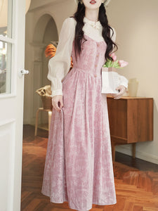 Pink Spaghetti Strap Princess Velvet Dress