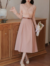 Load image into Gallery viewer, 2PS Pink Rose V Neck Sweater And Swing Skirt Vintage outfit