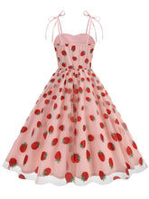 Load image into Gallery viewer, Pink Spaghetti Strap Strawberry Swing 1950S Vintage Dress