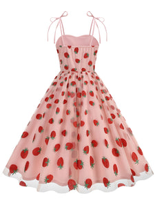 Pink Spaghetti Strap Strawberry Swing 1950S Vintage Dress