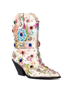 15CM Luxury Embroidered Rivet Chunky High Heel Platform Boot Vintage Shoes