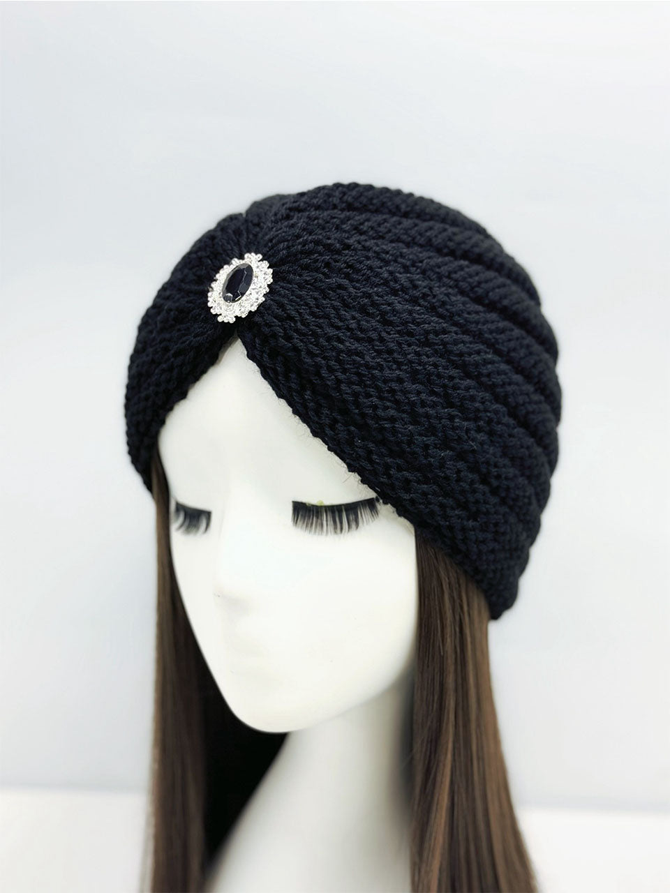 Knitted Beanie with Rhinestone Charm Hat