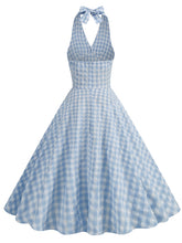 Load image into Gallery viewer, Plaid Blue Bow Halter Backless 1950S Vintage Swing Dress