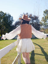 Load image into Gallery viewer, Bohemian White Long-sleeved Mini Dress with Suede Embroidered Vest Boho Suit