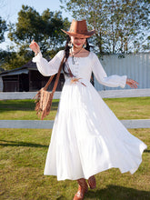 Load image into Gallery viewer, Bohemian White Long-sleeved Cotton Maxi Dress with Suede Embroidered Vest Boho Suit