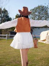 Load image into Gallery viewer, Bohemian White Long-sleeved Ruffles Mini Dress with Suede Embroidered Vest Boho Suit