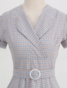 Sweat V Neck Plaid 1950S Vintage Swing Dress