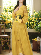 Load image into Gallery viewer, Yellow V-neck Boho Embroidered Bohemian Dress