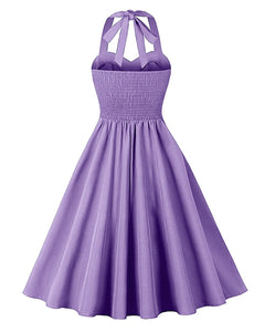 Purple Sweet Heart Halter Sleeveless 1950S Vintage Dress With Pockets