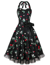 Load image into Gallery viewer, Butterfly Floral Print Sweet Heart Halter Sleeveless 1950S Vintage Dress