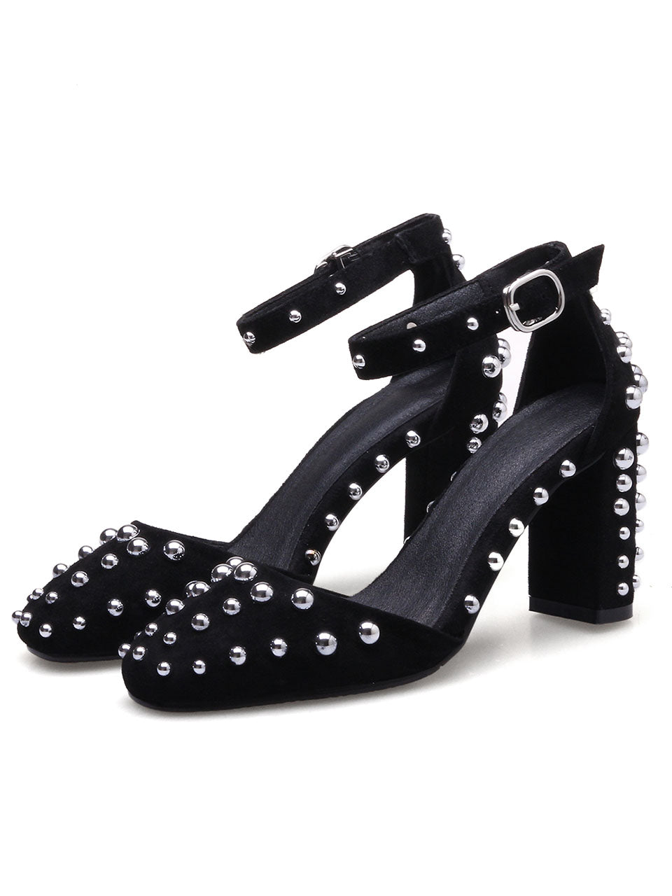 Women's Piont Toe Rivet Chunky Heel Sandals Leather Vintage Shoes