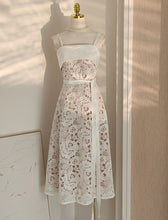 Load image into Gallery viewer, White Lace Spaghetti Strap Gown Party Dress