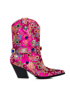 15CM Luxury Embroidered Rivet Chunky High Heel Platform Boot Vintage Shoes