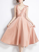 Load image into Gallery viewer, Rose Luxury Button V Neck High Waist Swing Party Dress With Pockets