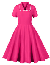 Load image into Gallery viewer, Rose Turn Down Collar Short Sleeve 1950S Vintage Dress