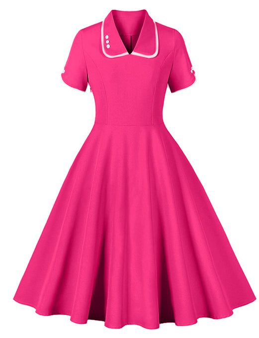 Rose Turn Down Collar Short Sleeve 1950S Vintage Dress