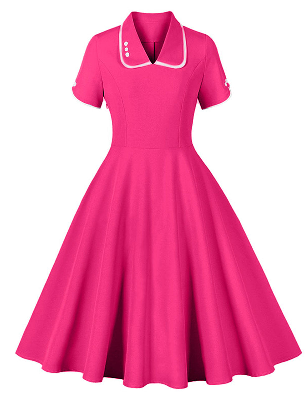 Rose Turn Down Collar Short Sleeve 1950S Vintage Dress