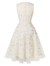 Load image into Gallery viewer, Green Leaves Embroidered 1950S Vintage Swing Dress