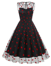 Load image into Gallery viewer, Black Semi Mesh Sweet Heart Embroidered Sleeveless 50S Swing Dress