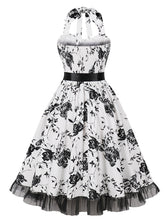 Load image into Gallery viewer, Butterfly Floral Print Sweet Heart Halter Sleeveless 1950S Vintage Dress