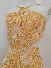 Load image into Gallery viewer, Yellow Lace Flower Halter Backless Swing Dress