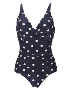 V Neck Polka Dots Retro Style One Piece Trigonal Bikini For Beach