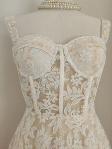 White Flower Lace Corset Mini Swing Party Dress