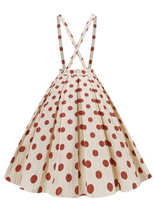 Polka Dots High Waist Audrey Hepburn Style Cocktail Suspender Swing Skirt